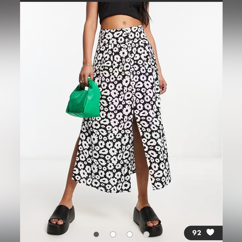 ASOS Design Black and White Retro Y2K Style Floral Button Front Midi Skirt - 4